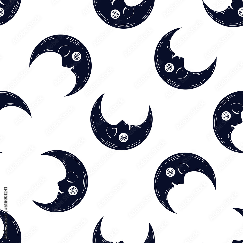 Obraz premium Navy moon seamless pattern with white background.