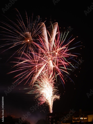 Larga exposici  n de fuegos artificiales en el cielo nocturno