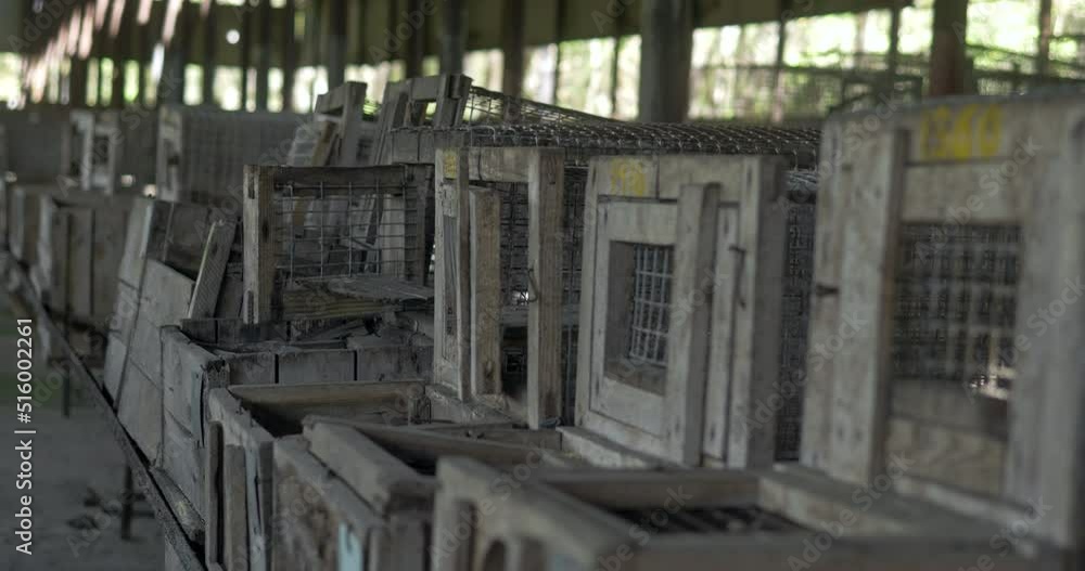 Old wooden animal cages farm
