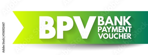 BPV Bank Payment Voucher - entries which affect the Bank accounts while making payments to vendors or refund to customer, acronym text concept background
