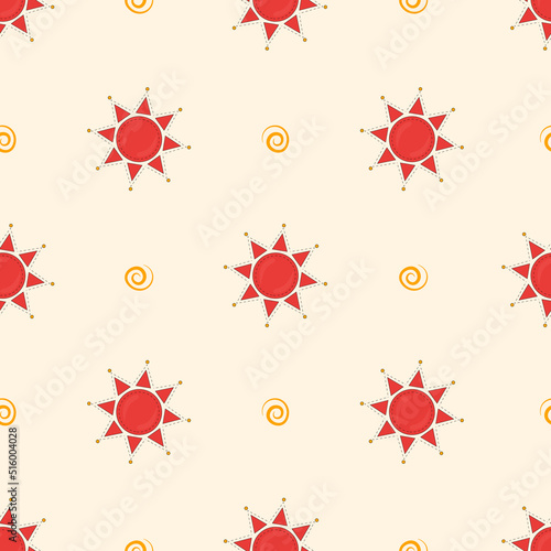 Seamless pattern in Slavic and Russian style with the sun on Shrovetide. Vector Illustration for printing, backgrounds, covers, packaging, greeting cards, posters, stickers and textile