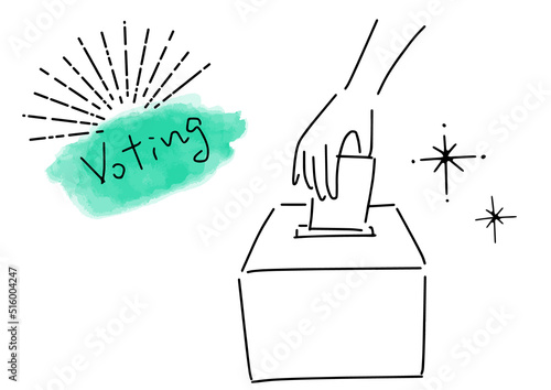 選挙に投票する手のかわいい落書き風線画イラスト