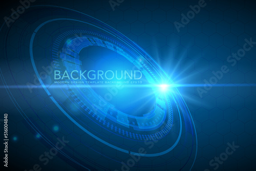 Vector tech circle with various technological elements on blue color background.