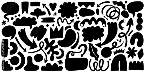 Speech bubbles  arrows and abstract shapes collection. Doodle conversation  think clouds. Symbol set.
