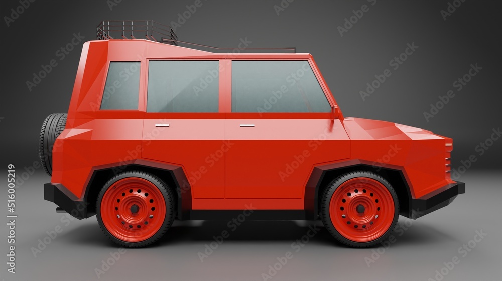 3d render red small suv car model low poly vehicle wallpaper backgrounds