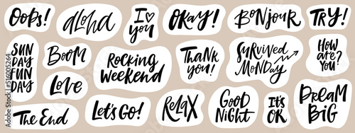 Set of cute lettering stickers. Design elements for planner or diary  objects for organizer
