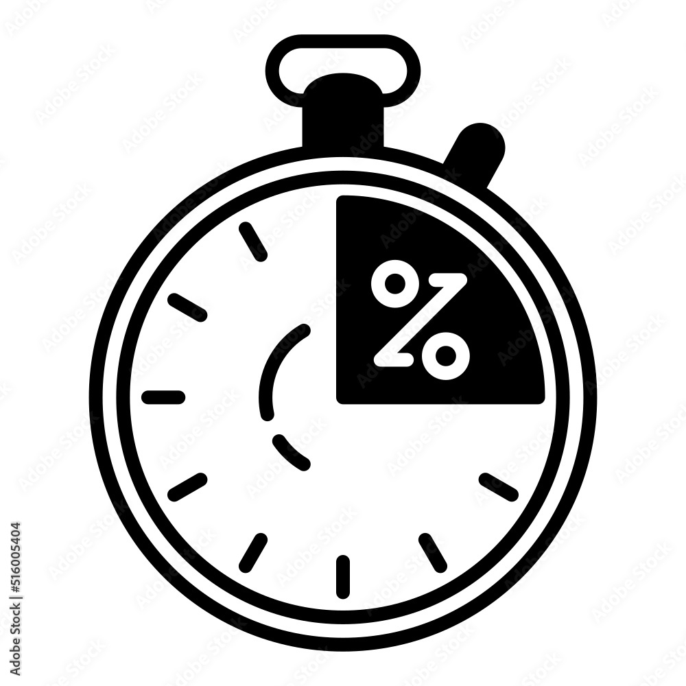 discount icon and stopwatch on transparent background