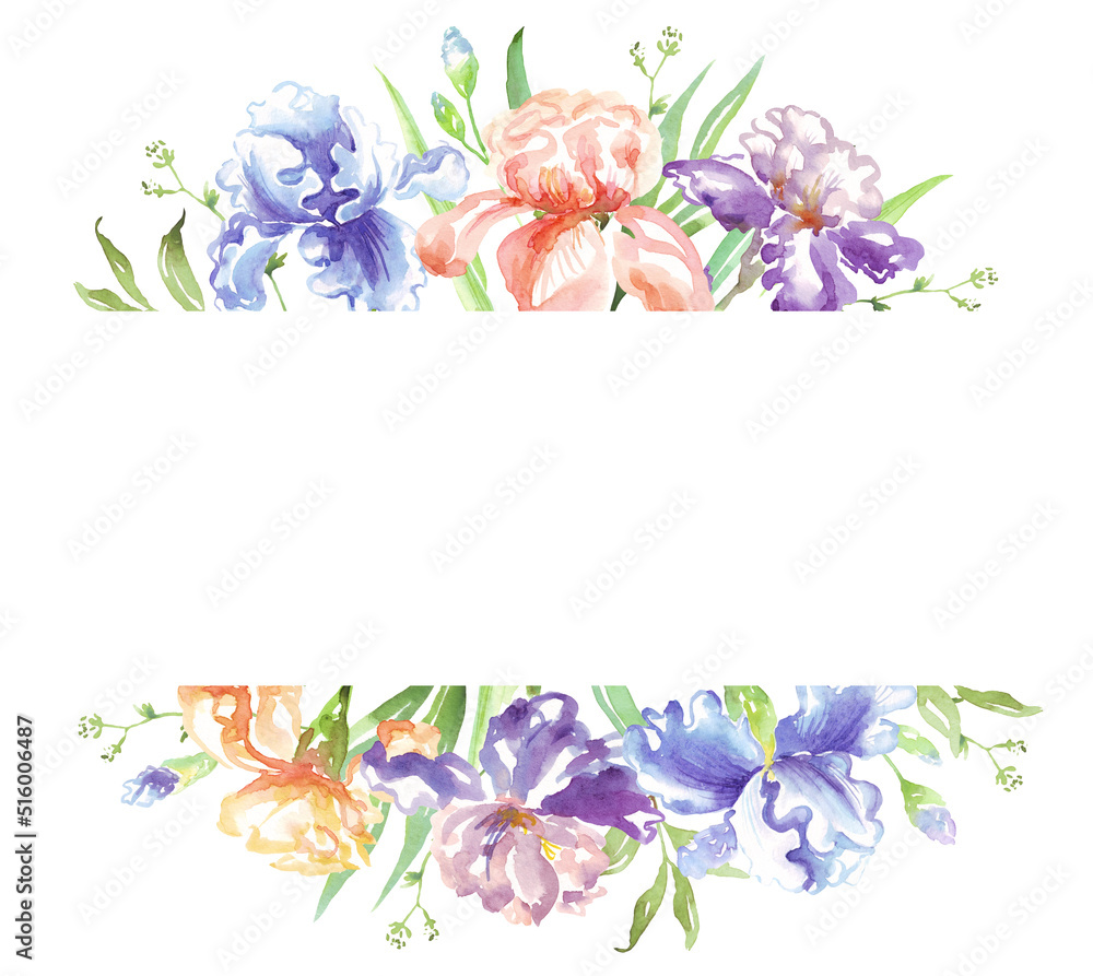 Watercolor iris frame. Hand-painted clipart Watercolor iris frame. Hand-painted clipart