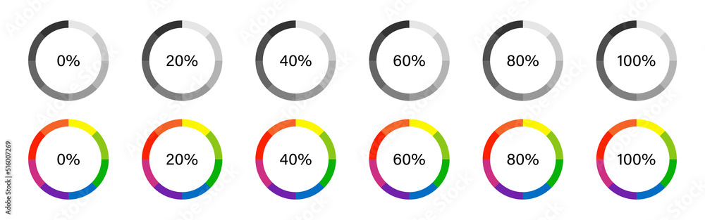Circle progress bar. Vector isolated illustration. Round loading indicator on white background. Circle progress bar. Vector isolated illustration. Round loading indicator on white background.