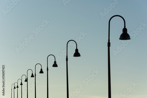 street lamp in the city, nine, blue, background, copy space 