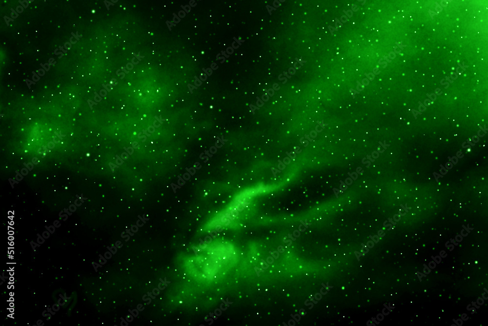 Green galaxy space background. Starry night sky background. Night