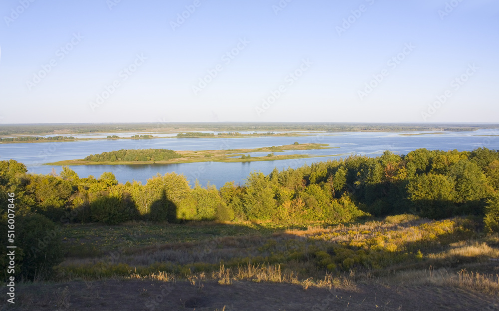 Panoramic view from the banks of the Dnieper in Vytachiv, Ukraine