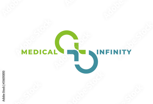 Medical Cross Logo design. Infinity with corss combination. suitable for helath, medicine, brand and company logos design, vector illustration