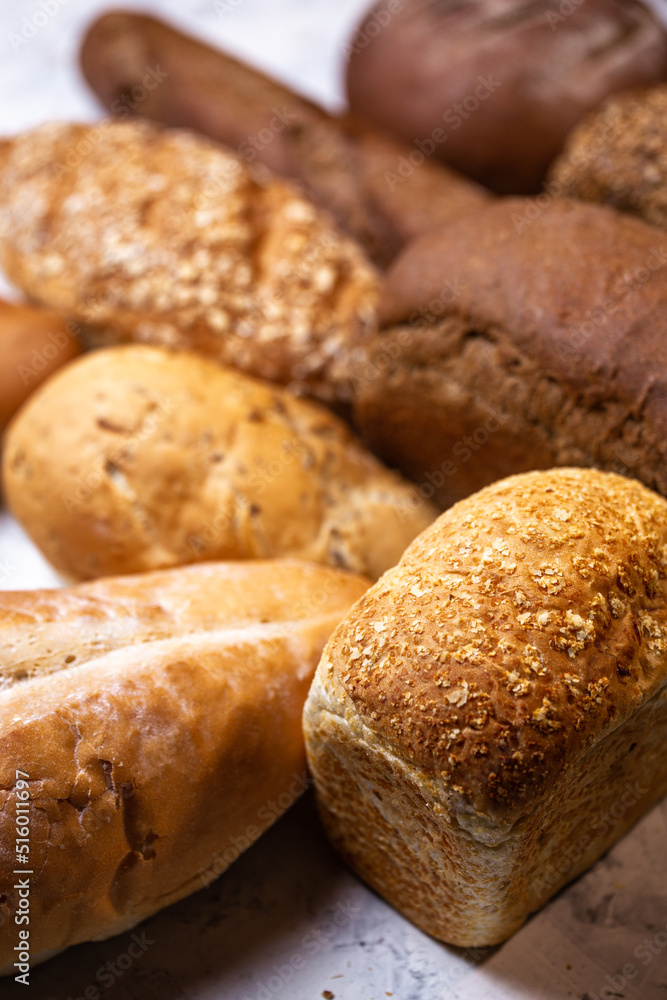 top view of fresh crusty bread on the background top view of fresh crusty bread on the background