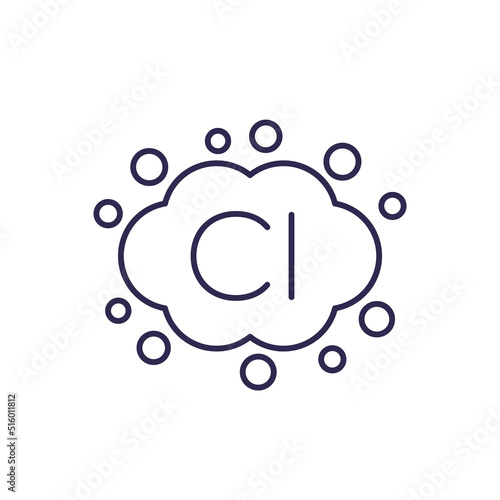 Chlorine gas line icon, vector