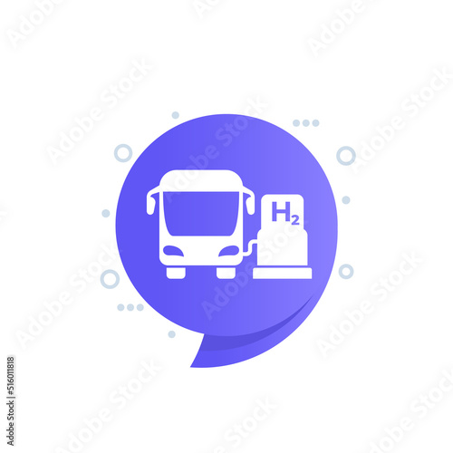 hydrogen bus at fuel station vector icon