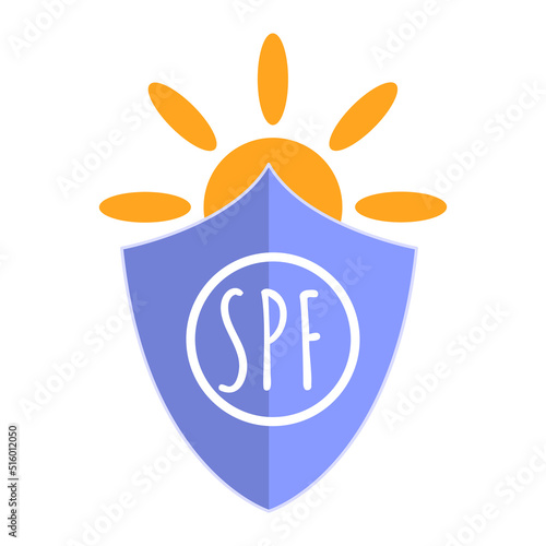 Screen SPF obscures sun. UV protection for skin. Using sunscreen lotion. Concept health care, sunburn, skin cancer prevention. Isolated vector illustration.