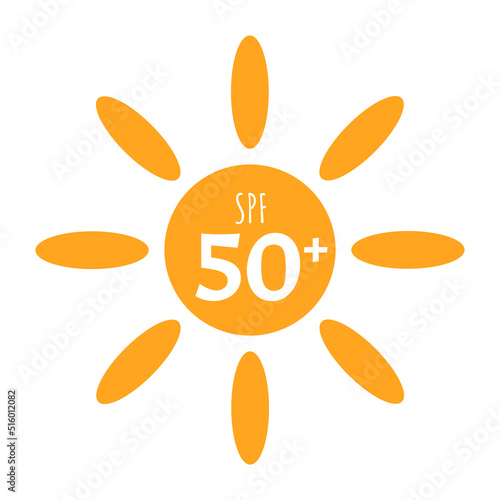 Sign Sun with UV protection for skin. Using sunscreen lotion. Vector flat illustration.