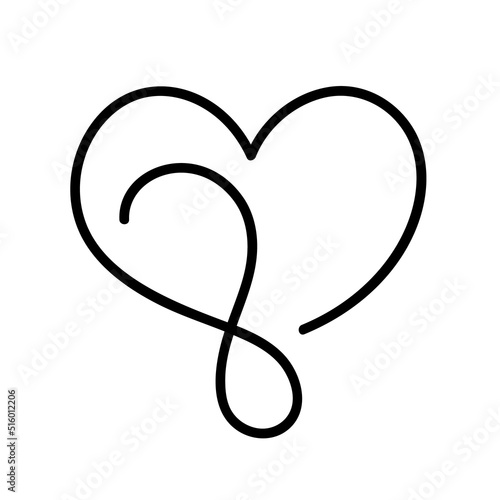 Love heart In the sign of infinity line. Sign on postcard to Valentines day, wedding print. Vector calligraphy and lettering illustration isolated on a white background