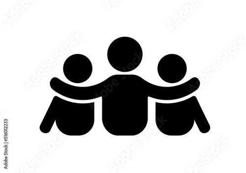 Vector community group three people help icon in flat style. Youth symbol persons team partnership for web site design, logo, app. Leadership connection meeting