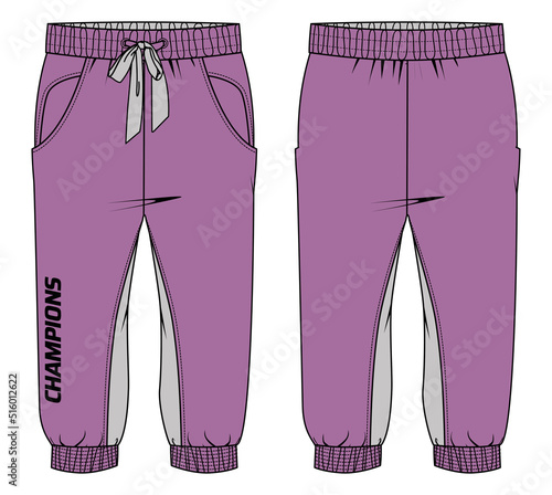 Women Three quarter Shorts design flat sketch fashion Illustration for girls and Ladies, Bermuda Capri Pants concept with front and back view. Casual wear Cropped Jogger pant active wear