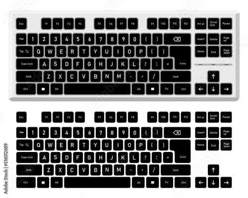 Computer keyboard in simple flat vector, electric device.