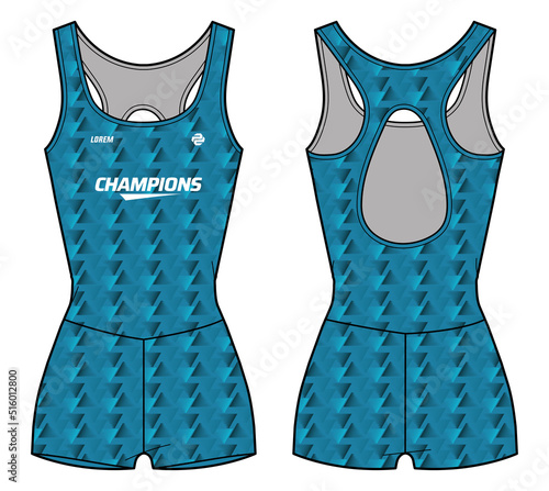 Women sports sleeveless Bodysuit shorts pants active wear design flat sketch fashion Illustration, Unitard catsuit suitable for girls and Ladies . Bodycon jumpsuit rompers active wear.