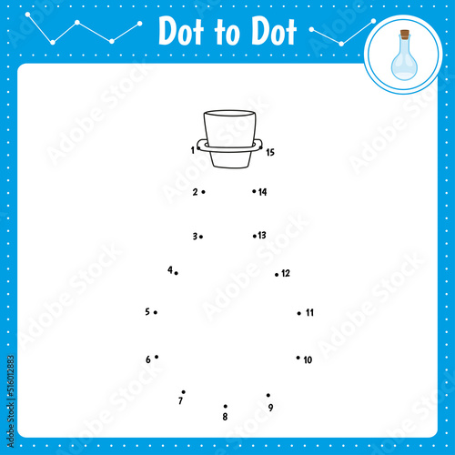 Connect the dots. Flask. Glass. Dot to dot educational game. Coloring book for preschool kids activity worksheet.