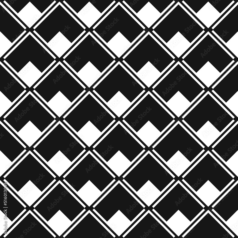 Diagonal white diamonds and black background. A pattern of simple shapes is a minimal design for interior surface prints. Design for pillows, wallpapers, decor.
