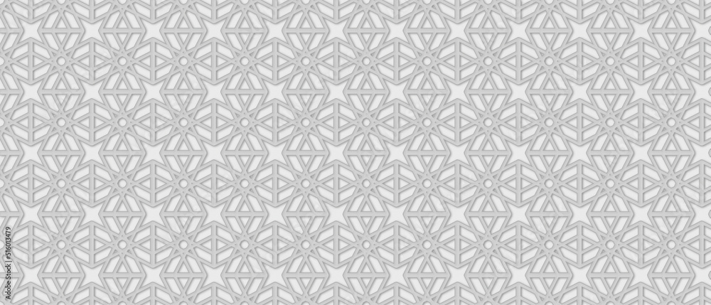 White and gray star floral ornament with embossed texture as a modern wall interior decoration