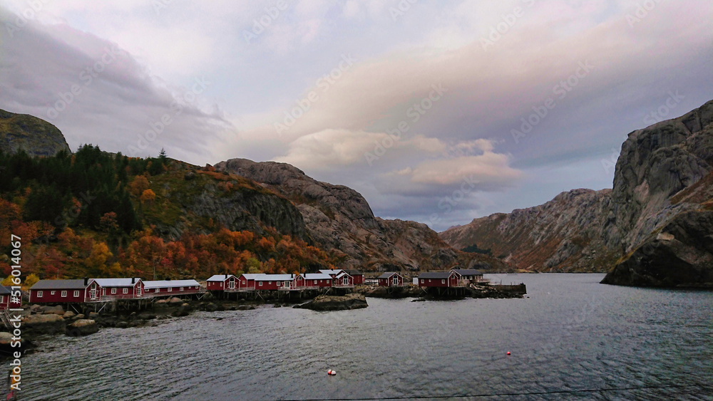 Nusfjord fishing village in Lofoten, Northern Norway, autumn