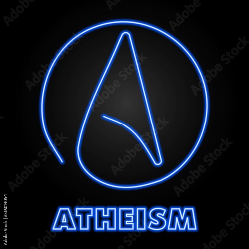 atheism neon sign, modern glowing banner design, colorful modern design trends on black background. Vector illustration.