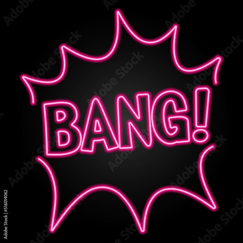 bang neon sign, modern glowing banner design, colorful modern design trends on black background. Vector illustration.