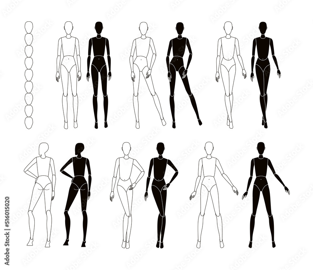 Girl model vector template for drawing clothes fashion sketches