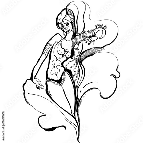 A dancer, a hand hatching character. Black and white abstraction of lines and strokes. Esotericism and psychology. Associative graphics.
