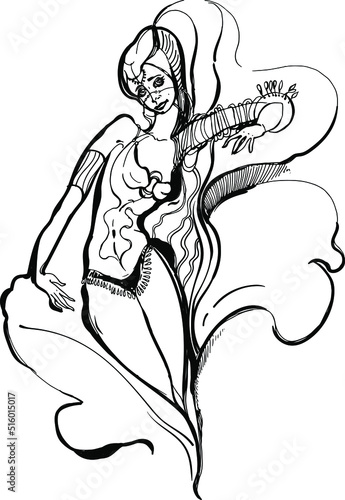 A dancer, a hand hatching character. Black and white abstraction of lines and strokes. Esotericism and psychology. Associative graphics.