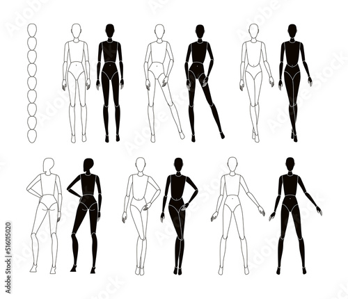 Girl model vector template for drawing clothes fashion sketches