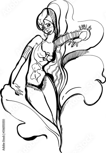 A dancer, a hand hatching character. Black and white abstraction of lines and strokes. Esotericism and psychology. Associative graphics.