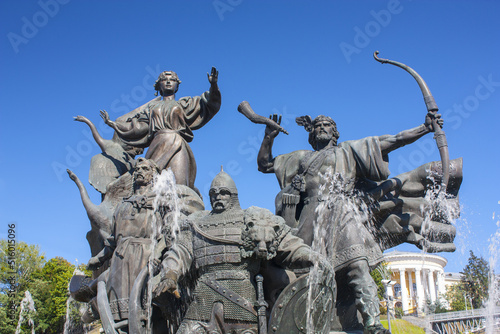 Monument to the founders of Kyiv on Independence Square, Ukraine 