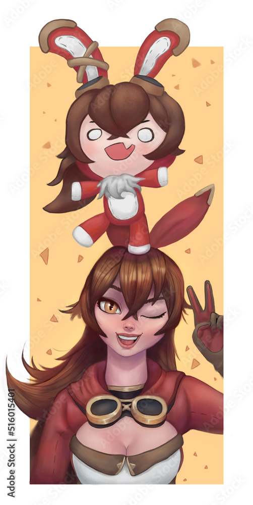 Bunny girl with her soft toy Bunny girl with her soft toy