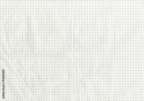 High resolution large image of a white uncoated checkered graph paper scan wrinkled weathered old thin textbook paper with gray checkers copy space for text for presentation high quality wallpaper