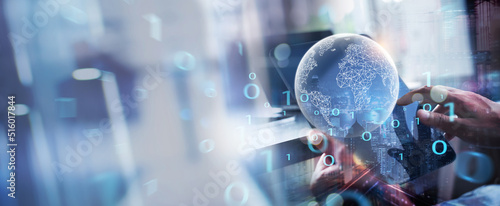Fotografie Digital technology, software development, abstract background, metaverse, IoT concept