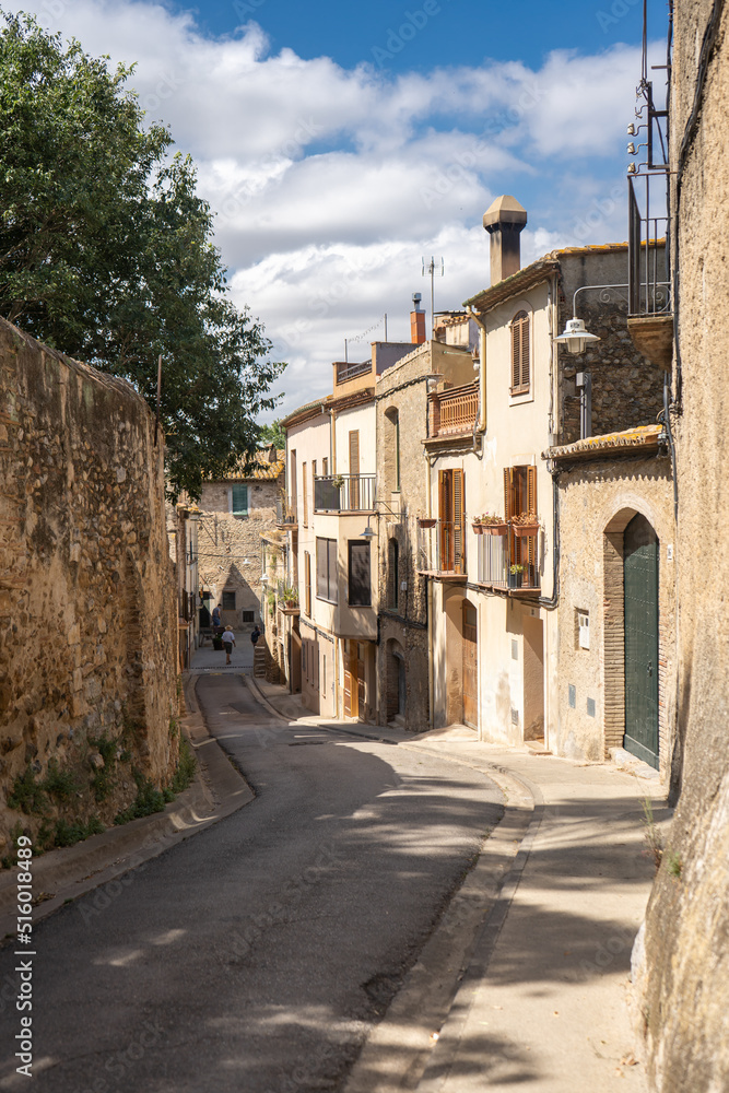 Streets of ancient medieval village of Perelada in Costa Brava, Spain.