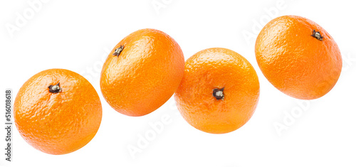 Flying tangerines, isolated on white background