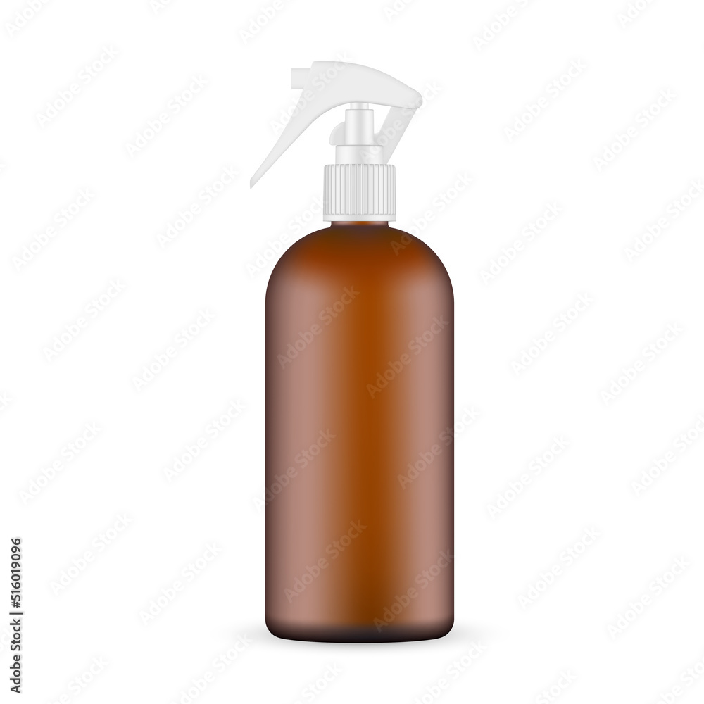 Amber Spray Bottle Mockup, Front View, Isolated On White Background. Vector Illustration Amber Spray Bottle Mockup, Front View, Isolated On White Background. Vector Illustration