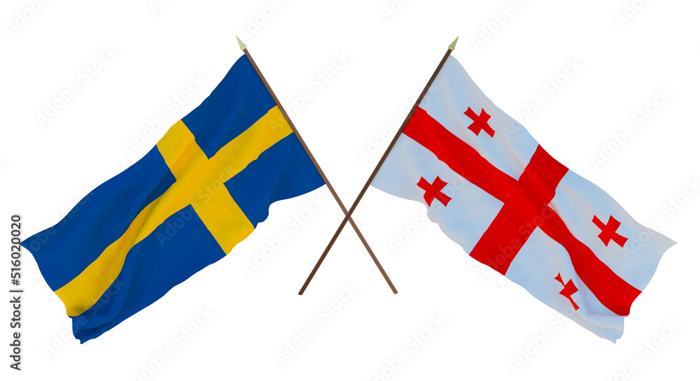 Background for designers, illustrators. National Independence Day. Flags Sweden and Georgia