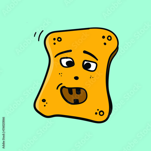 Burnt toast with abstract face, food