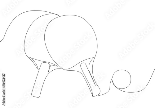Ping pong rackets and ball one line art. Continuous line drawing of table tennis, sport, fitness, activity, game, paddles, training, leisure, rubber, wood, sporting, equipment, professional play.