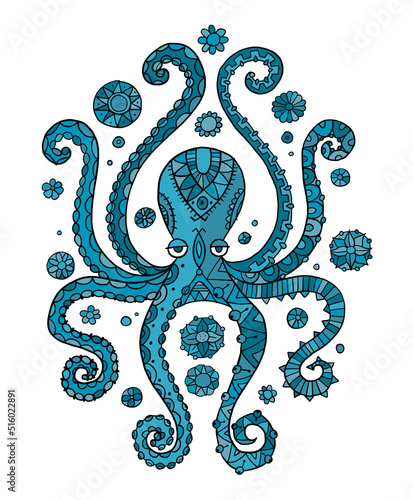 Octopus hand drawing vintage engraving illustration on white backgroud