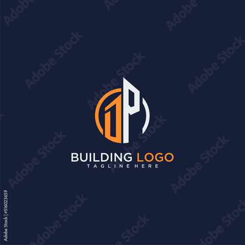 DP initial monogram logo for real estate with building style